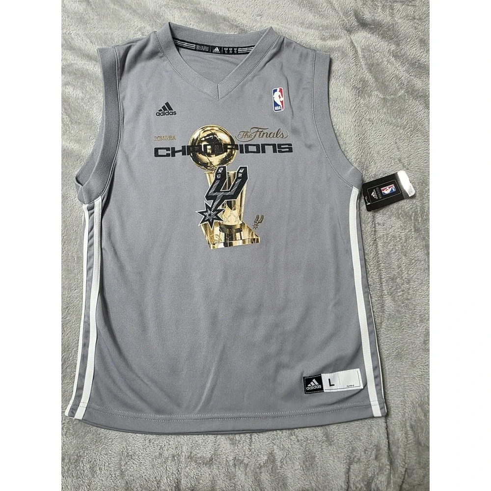 San Antonio Spurs Jersey Youth Large Gray Finals NBA Basketball Adidas‎ Parker 9